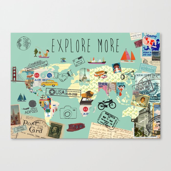 Explore More World Map Collage Canvas Print