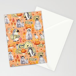 Penguins mushroom family - orange Stationery Card