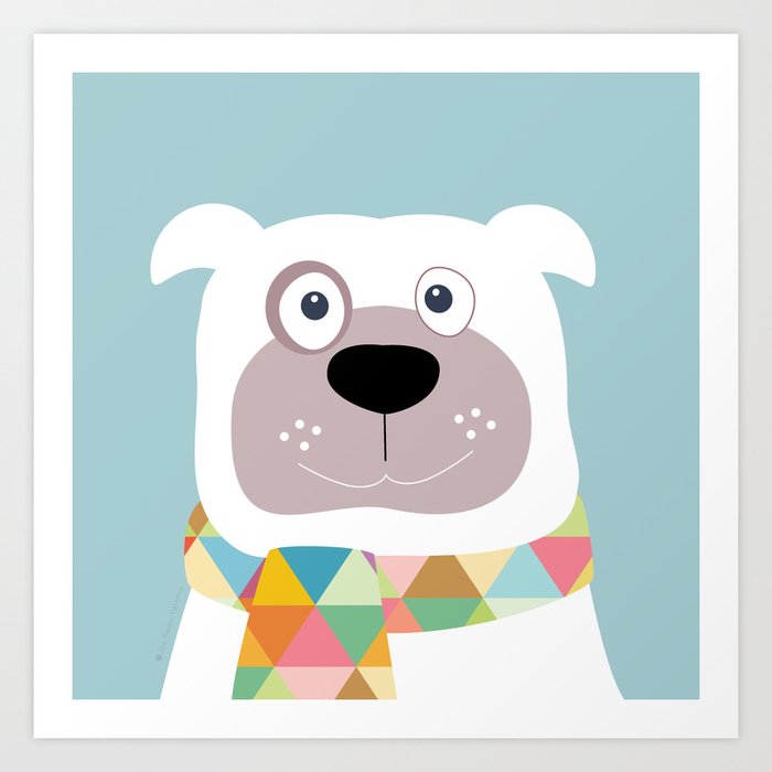 Dog wearing a colorful scarf Art Print
