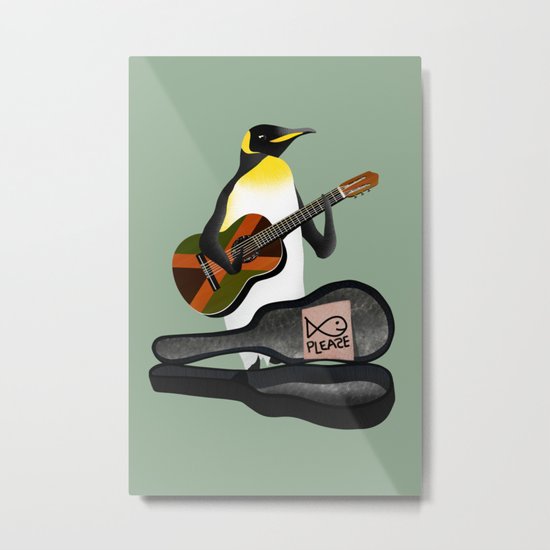 Penguin Busking Metal Print