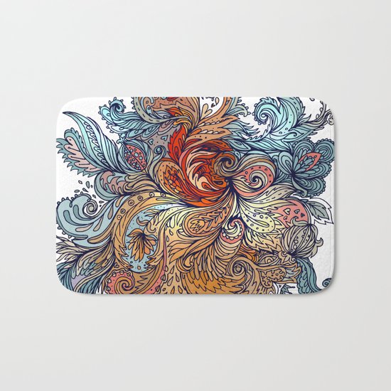 Brown Floral Indian Pattern Bath Mat