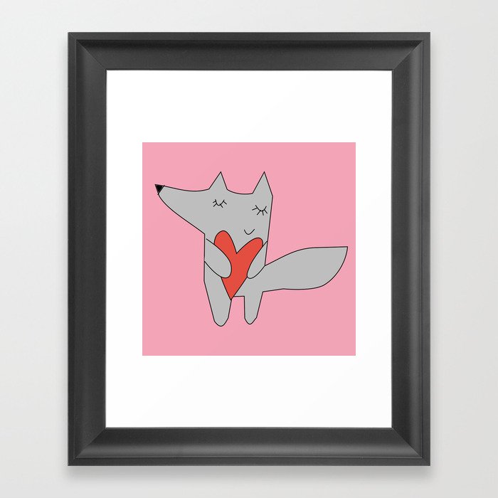 Fox in love pink Framed Art Print