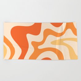 Retro Liquid Swirl Abstract Pattern Square Tangerine Orange Tones Beach Towel