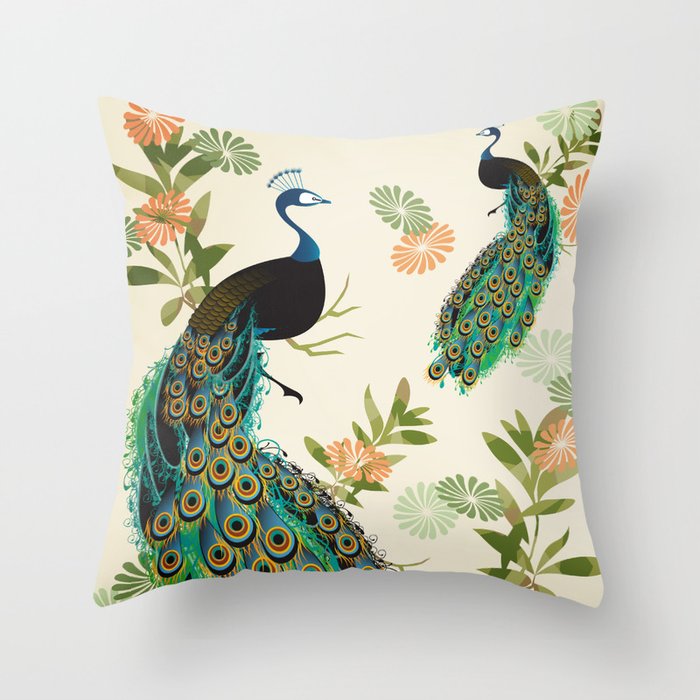 Peacocks Throw Pillow