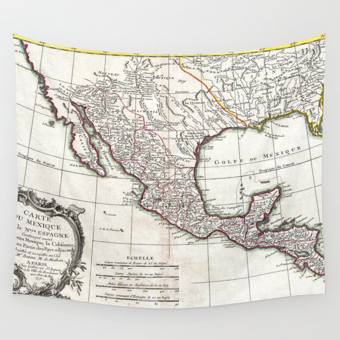 Map of Mexico, Texas, Louisiana and Florida - Bonne - 1771 vintage pictorial map  Wall Tapestry