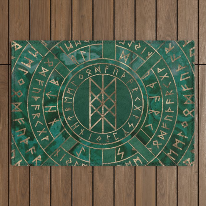 Web of Wyrd - Malachite, Leather and Golden texture Outdoor Rug