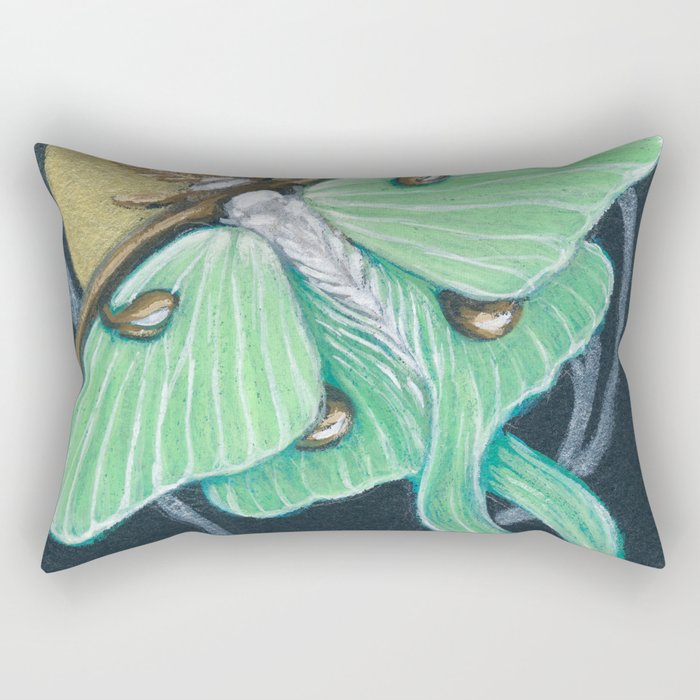 Luna Moth Gold Moon Silver Vine Watercolor Gouache Art Rectangular Pillow