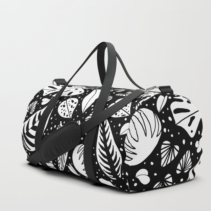An assortment of black-and-white leaves Duffle Bag