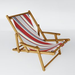 [ Thumbnail: Red, Light Slate Gray, Light Grey & Beige Colored Pattern of Stripes Sling Chair ]