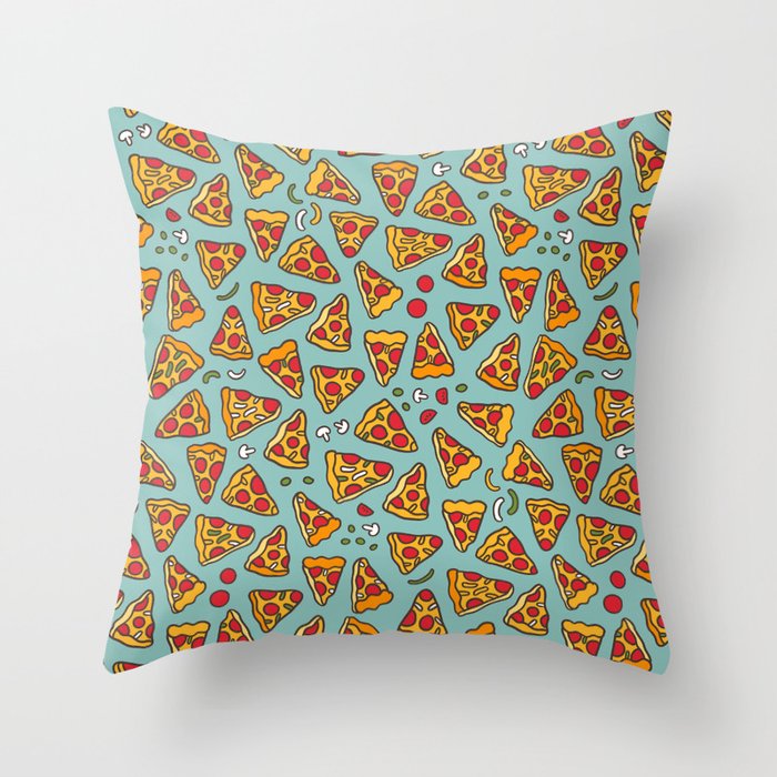 Funny pizza pattern Throw Pillow