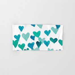 Valentine's Day Watercolor Hearts - turquoise Hand & Bath Towel