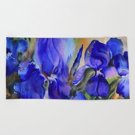Blue Watercolor Flowers Beach Towel