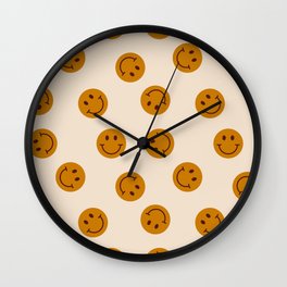 70s Retro Smiley Face Pattern Wall Clock | Peace, Yellow, 1980S, 1960S, Funky, 70S, 60S, Groovy, Smileyface, Goodvibes 