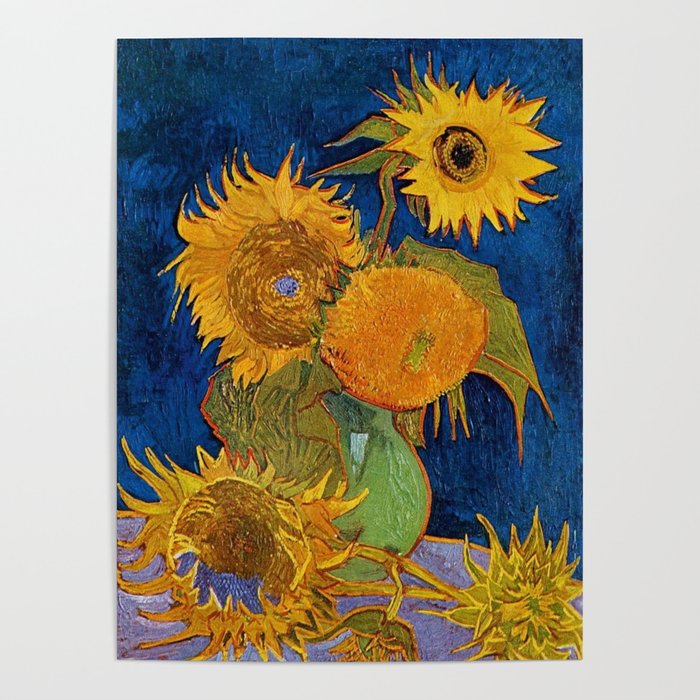 Six Sunflowers in Vase still life portrait painting by Vincent van Gogh Poster