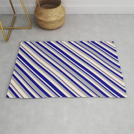 [ Thumbnail: Dark Gray, Beige, and Dark Blue Colored Lined Pattern Rug ]