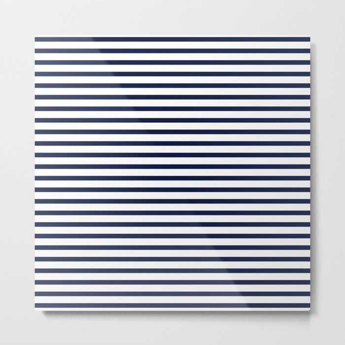 Navy Blue Breton Candy Nautical Stripe Lines Minimalist Stripes Line Drawing Metal Print