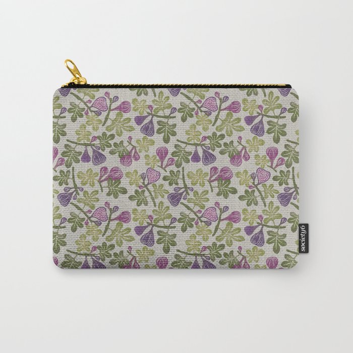Fig branches with leaves and fruits. Imitation of hand printing on fabric. Carry-All Pouch