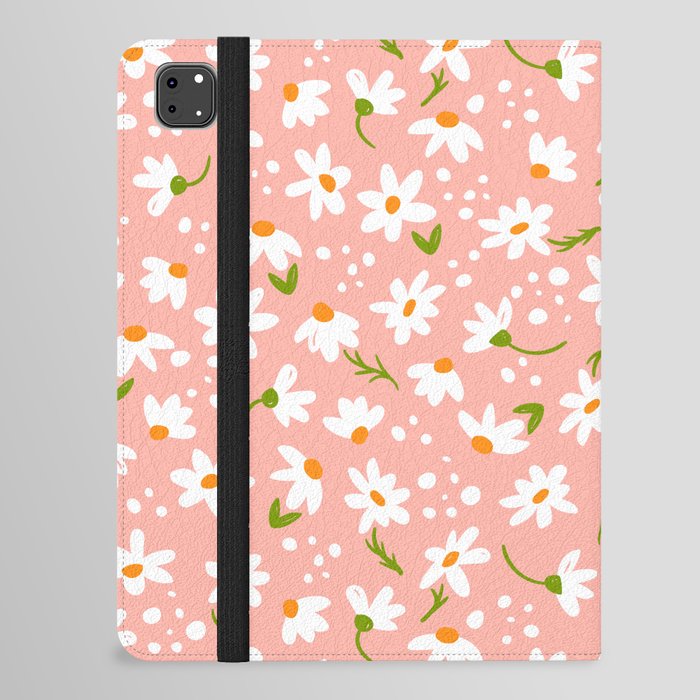 White daisies on a pink background iPad Folio Case
