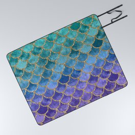 Blue Mermaid Fish Scales Ombre Picnic Blanket