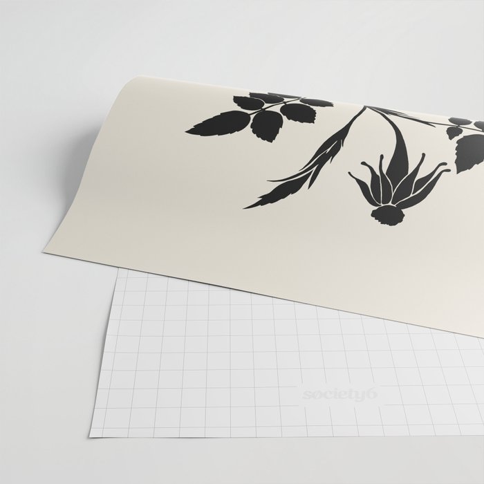 Black Rose Flower, Minimalist Ink Drawing #542 A Wrapping Paper by Agnes  Szafranska