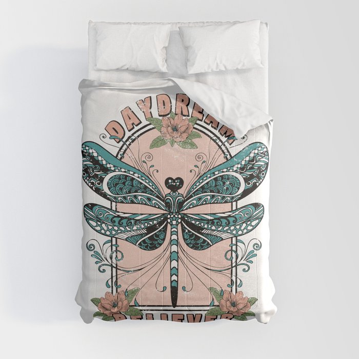 Daydream, Cute Dragonfly, Pretty Floral Design Comforter