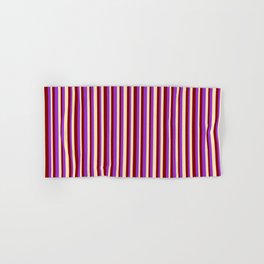 [ Thumbnail: Maroon, Dark Orchid, and Beige Colored Striped/Lined Pattern Hand & Bath Towel ]