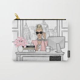 Boss girl in New York fashion illustration Carry-All Pouch | Digital, Fashionsketch, Bossgirl, Officedecor, Pinkblack, Drawing, Girlyartwork, Newyork, Bossbabe, Fashionillustration 