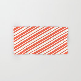 [ Thumbnail: Red & Mint Cream Colored Stripes Pattern Hand & Bath Towel ]