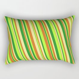 [ Thumbnail: Forest Green, Tan, Chocolate, and Light Green Colored Lined/Striped Pattern Rectangular Pillow ]