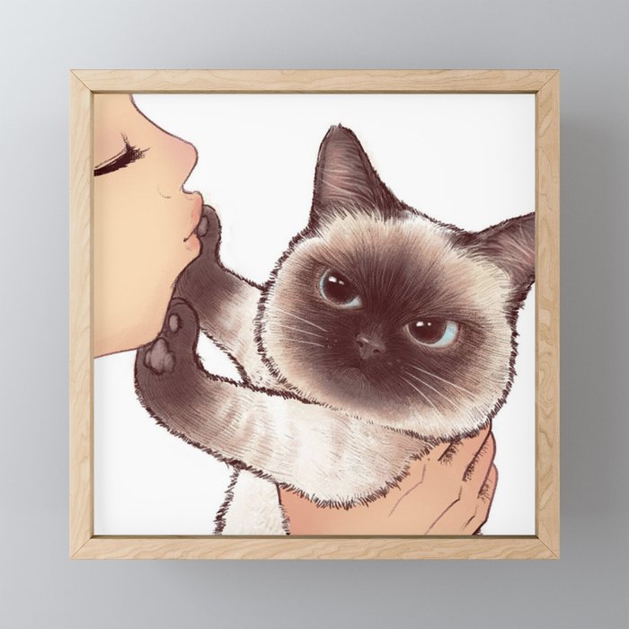 kiss cute cat 4 Framed Mini Art Print