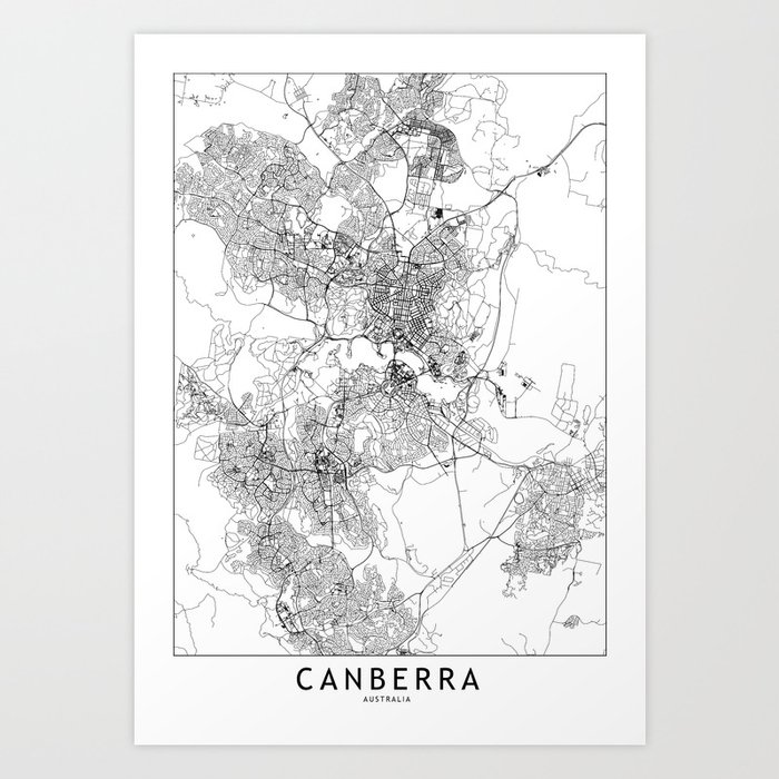 Canberra White Map Art Print