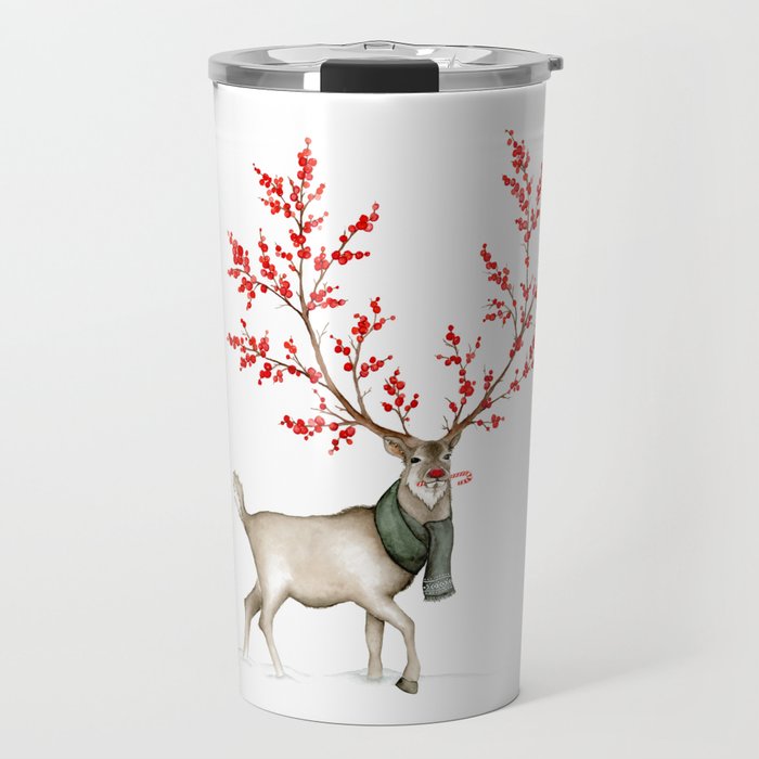 Rudolph the Winterberry Antler'd Reindeer Travel Mug