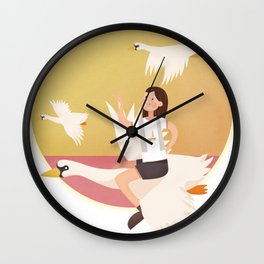 Fly Girl And White Swan Wall Clock