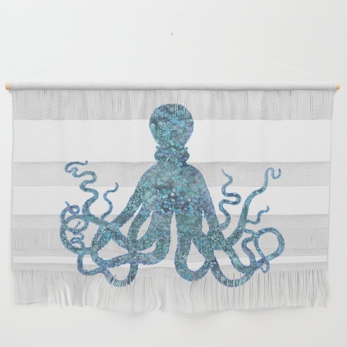 Blue Turquoise Shimmering Octopus Wall Hanging