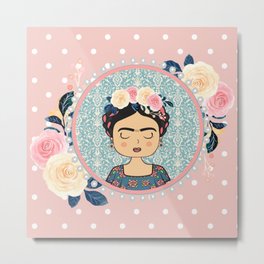 Frida vintage pastel Metal Print | Yellow, Latina, Flower, Graphicdesign, Mija, Pastel, Vida, Frida, Chingona, Roses 