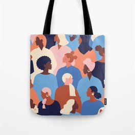 Female diverse faces of different ethnicity blue Tote Bag