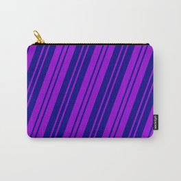 [ Thumbnail: Dark Violet and Blue Colored Pattern of Stripes Carry-All Pouch ]