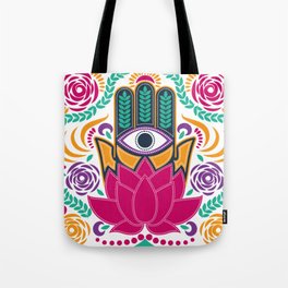 Hamsa Lotus Flower Spiritual Tote Bag