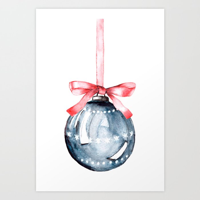 Christmas Glass Ball Watercolor Hand Painting Art Print By