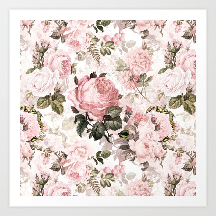 Vintage & Shabby Chic - Sepia Pink Roses  Art Print