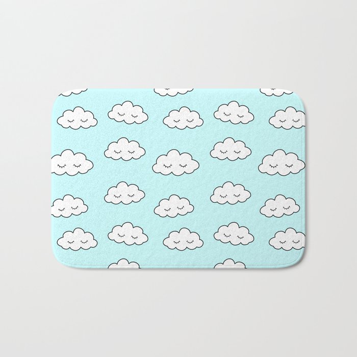 Clouds dreaming in blue with closed eyes and eyelashes Bath Mat