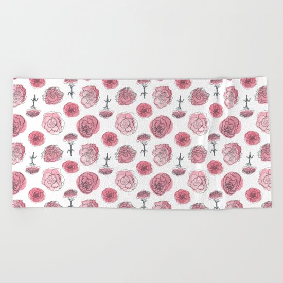 Pink Carnation Pattern Beach Towel