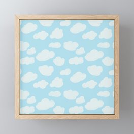 Happy Clouds - Blue and White, Sky Pattern Framed Mini Art Print