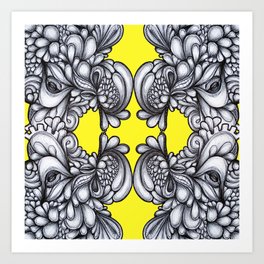 Drips on Yellow. Black and white pen illustration. Art Print | Illustration, Pattern, Abstract 