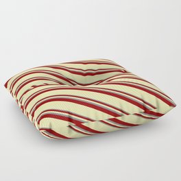 [ Thumbnail: Grey, Dark Red & Pale Goldenrod Colored Striped Pattern Floor Pillow ]