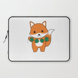 Fox With Shamrocks Cute Animals For Luck Laptop Sleeve