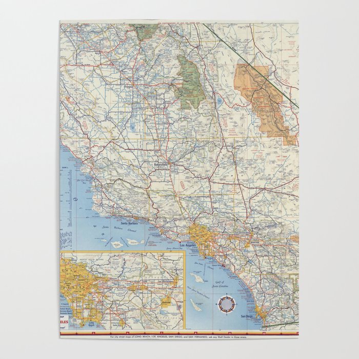 Highway Map of California Vintage Illustrated Map road map Poster by