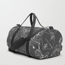 Dark Grey and White Toys Outline Pattern Duffle Bag