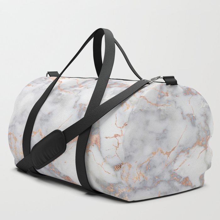 Gray Marble Rosegold  Glitter Pink Metallic Foil Style Duffle Bag