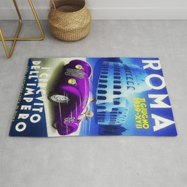 Roma, Italy Gran Prix Racing sports car roman coliseum vintage advertising poster wall decor for kitchen, dinning room, office Rug